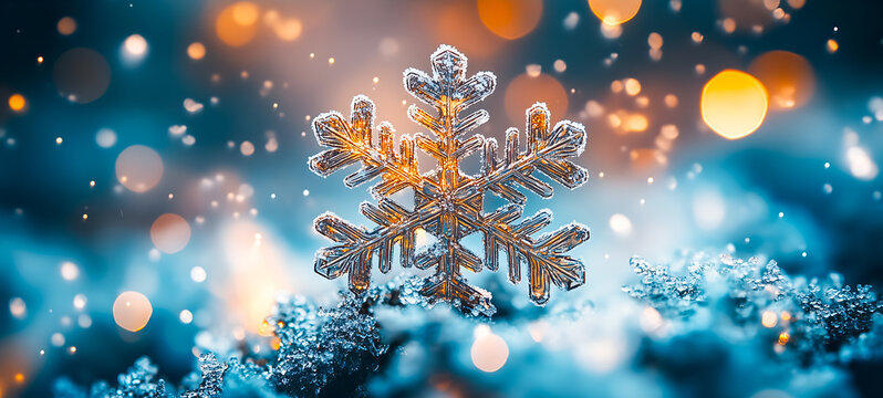 Gros plan sur un flocon de neige 