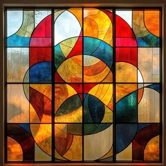 Fototapeta premium A stained glass window with arches and curves