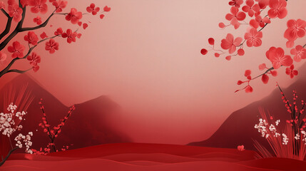 Minimalist Chinese Style Background Design in Red