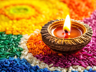 A single diya decoration in happy Diwali festival