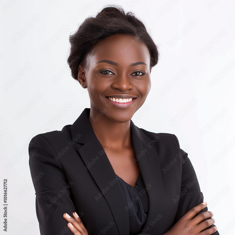 Poster Young african american business woman isolated happy, smiling and cheerful. isolated on white