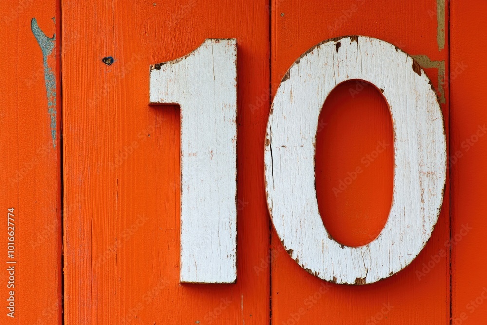 Poster close-up shot of a number written on an orange wall.