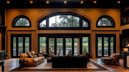Fototapeta premium Classic traditional living room with ornate furniture, rich fabrics, and timeless decor