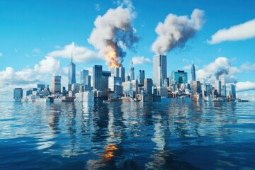 Fototapeta premium Coastal City Facing Rising Sea Levels