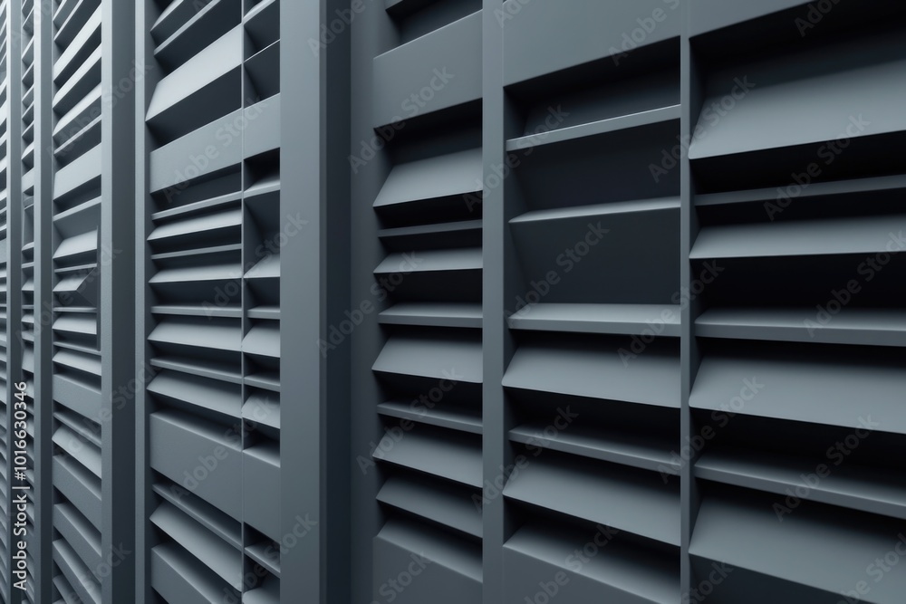 Poster a black and white photograph of a building with shutters, ideal for use in architectural or historic