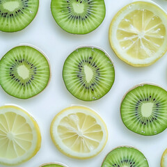 Fototapeta premium Vibrant Slices of Kiwi and Lemon – Fresh and Juicy Fruit Photography