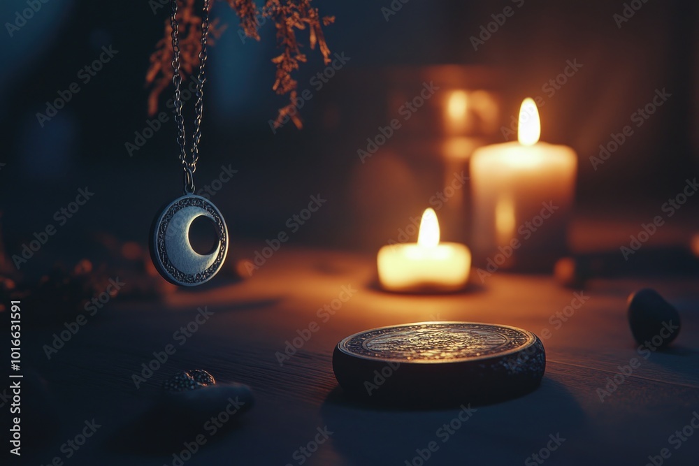 Aufkleber a single coin sits atop a table next to a lit candle, creating a warm glow.