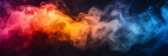 Vibrant smoke patterns dance in a dark atmosphere, creating a mesmerizing display of color and movement.