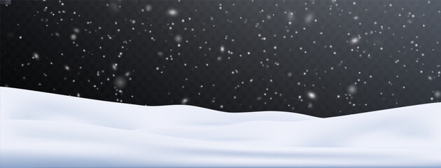 Fototapeta premium Rain and snow fall on a transparent background. Winter background for Christmas.