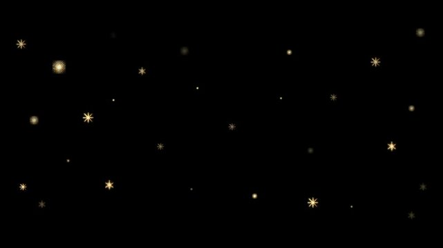 Gold stars on sky shining and appearing, alpha channel, transparent background