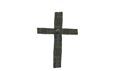 Cross-isolated  in white transparent background. Christian  Cross Made Of Wood PNG 