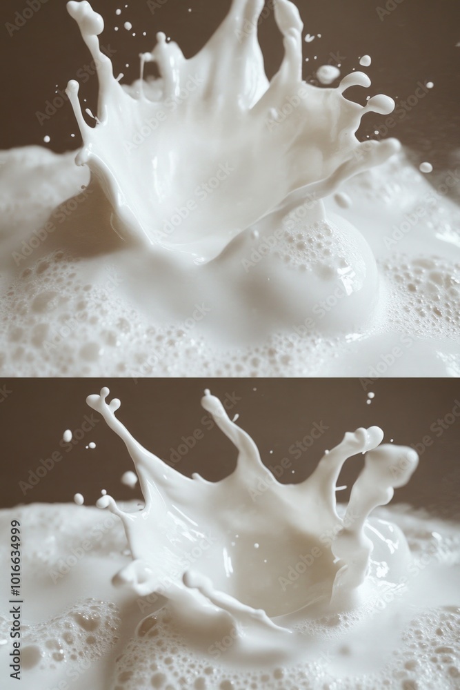 Poster A close-up shot of a splash of milk on a surface, perfect for use in food-related contexts.
