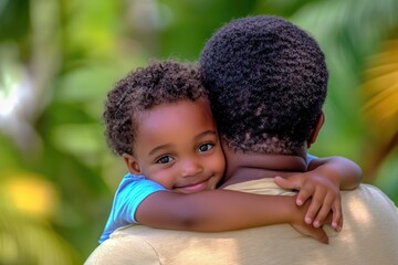 A man cradles a young child in his arms.