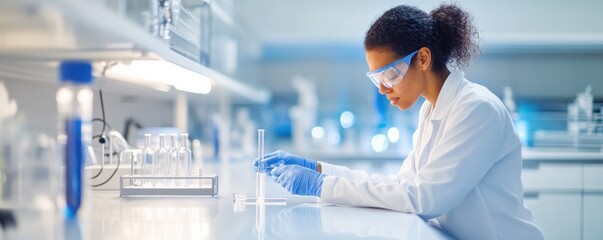 Fototapeta premium A dedicated scientist working in a modern laboratory, conducting experiments with precision and focus.