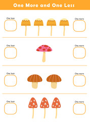 One More One Less Picture And Number Worksheet. Counting Games for Preschoolers. More or Less Worksheet for Kindergarten.	