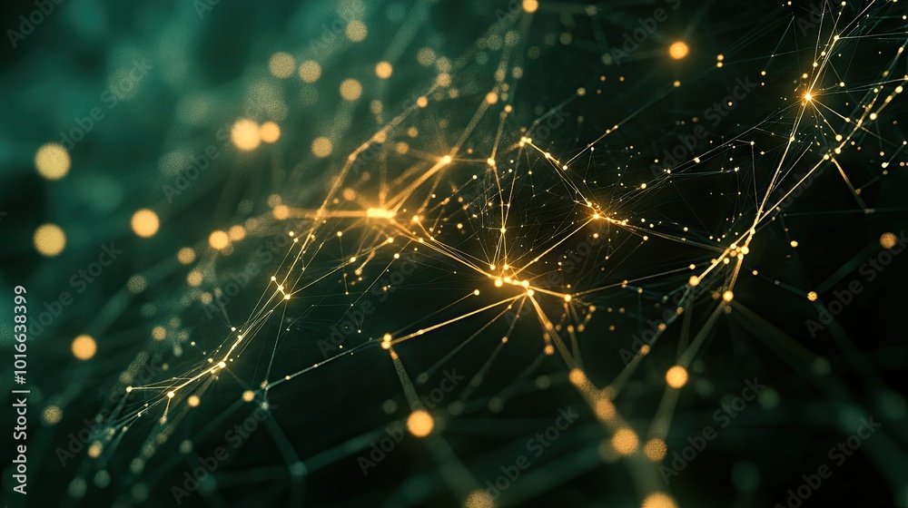 Poster a complex digital network made of glowing particles, showcasing the interconnected web of informatio