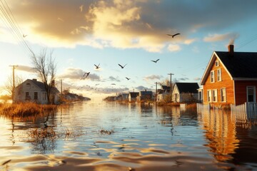 Fototapeta premium Coastal Town Facing Challenges of Rising Sea Levels