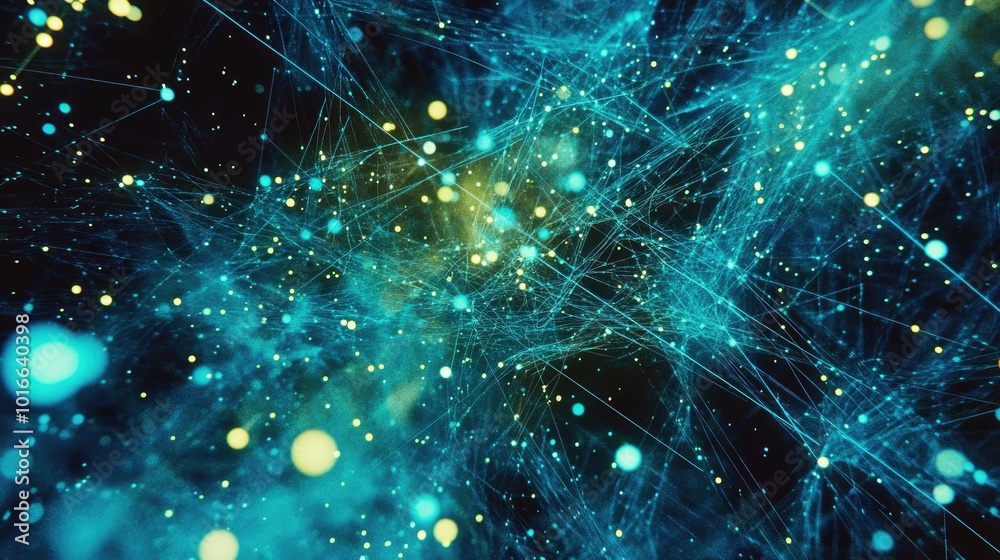 Poster a digital matrix of interconnected particles and data points, symbolizing the vast, invisible networ