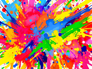 Colorful splashes of paint on a white background. 