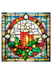 ステンドガラス風のクリスマスキャンドルのイラスト