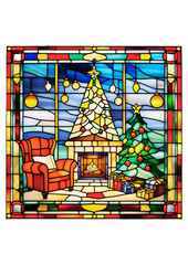 ステンドガラス風のクリスマスイラスト