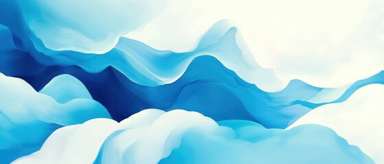 Abstract blue wave pattern on a white background, creating a serene visual effect.