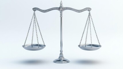 Metallic balance scale on white isolated background.