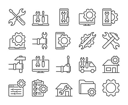 Repair icons. Repair and Maintenance line icon set. Editable Stroke.