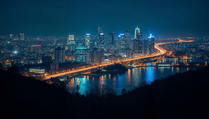 Fototapeta premium pikaso_text-to-image_-Night-cityscapes-with-glowing-lights-no-people