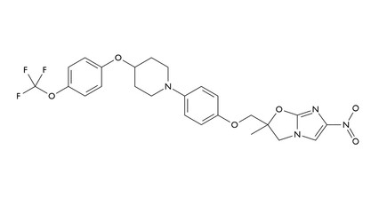 Obraz premium delamanid molecule, structural chemical formula, ball-and-stick model, isolated image antituberculosis medications