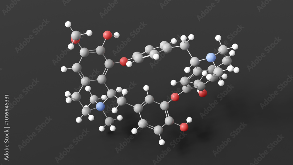 Poster tubocurarine molecule 3d, molecular structure, ball and stick model, structural chemical formula benzylisoquinoline alkaloid