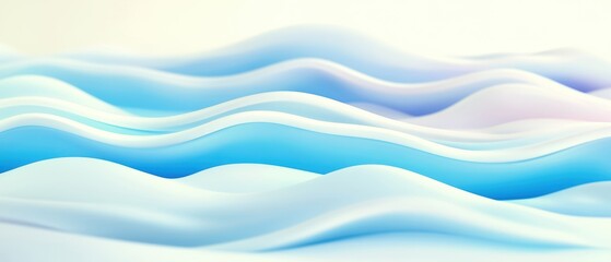 Fototapeta premium Abstract waves in soft blue tones creating a serene and calm atmosphere on a white background.