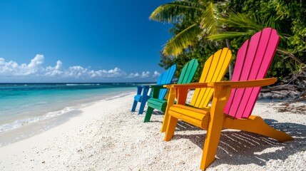 Colorful Chairs on Tropical Beach with Clear Water