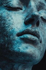 Obraz premium A detailed view of a statue with its eyes shut, suitable for use in art or cultural contexts.