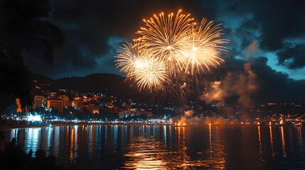 Captivating fireworks display lighting up the vibrant night sky with joyful the air with colorful sparks luminous bursts and a sense of festive wonder