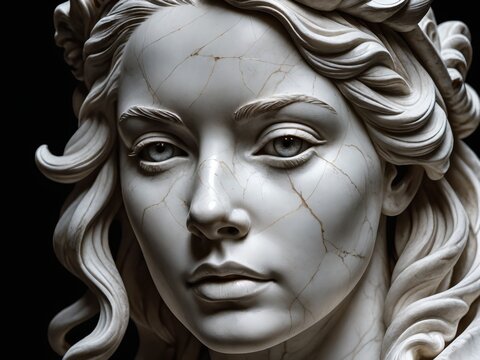 Close-up Marble Sculpture of Tyche, the Greek goddess