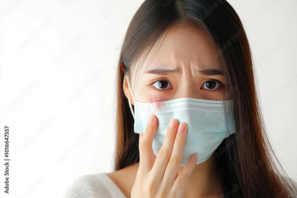 Poster a person with a face mask on, likely in a public place or during an outbreak.