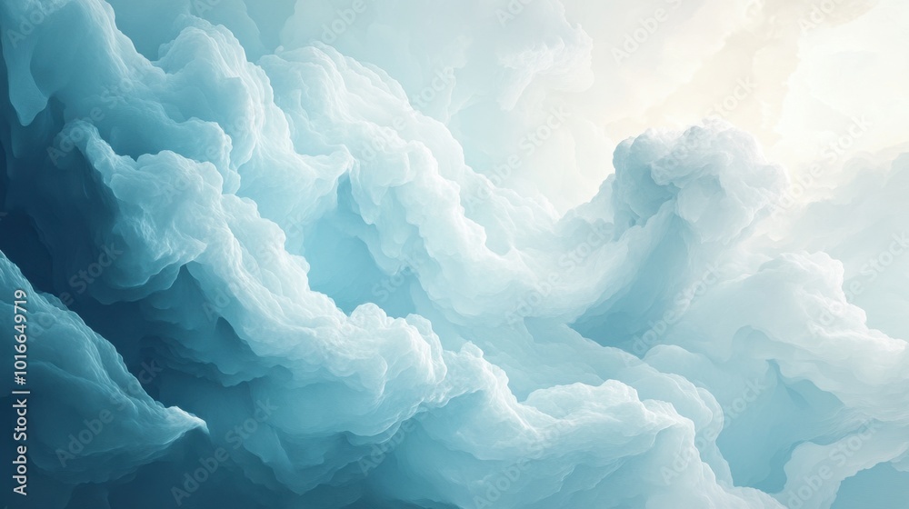 Fototapete A smooth gradient of cloud-like formations in pastel white and blue, transitioning into each other, evoking a calm and serene atmosphere