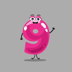 Cartoon math number 9 nine, cute funny character for kids mathematics or birthday, vector icon. Happy smiling 9 nine number with face for algebra education or arithmetic emoticon and numeric emoji