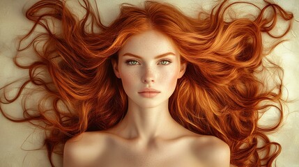 Naklejka premium Beautiful red-haired woman with flowing hair