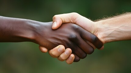 Intense handshake between two hands gripping each other tightly symbolizing a tough negotiation process and a hard fought agreement or deal being made in a business or financial setting