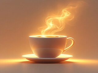 Simple illustration of a coffee cup, steam rising, soft brown and cream colors, cozy and comforting, perfect for morning refreshment
