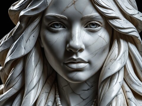 Close-up Marble Sculpture of Ananke, the Greek goddess