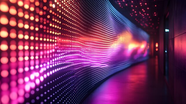 Dazzling LED powered backdrop featuring dynamic colorful light patterns and a futuristic high tech aesthetic  Perfect for creating an immersive captivating atmosphere for gaming virtual events