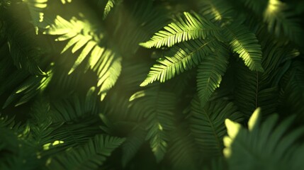 Soft Dappled Shadows of Intricate Ferns with Warm Sunlight in Background