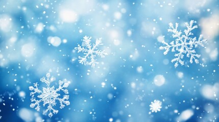 Winter Holiday Illustration with Snowflakes Sparkles on Blue Background