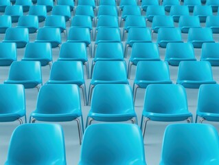A vibrant arrangement of blue chairs in a modern space, perfect for showcasing minimalist design and contemporary decor.