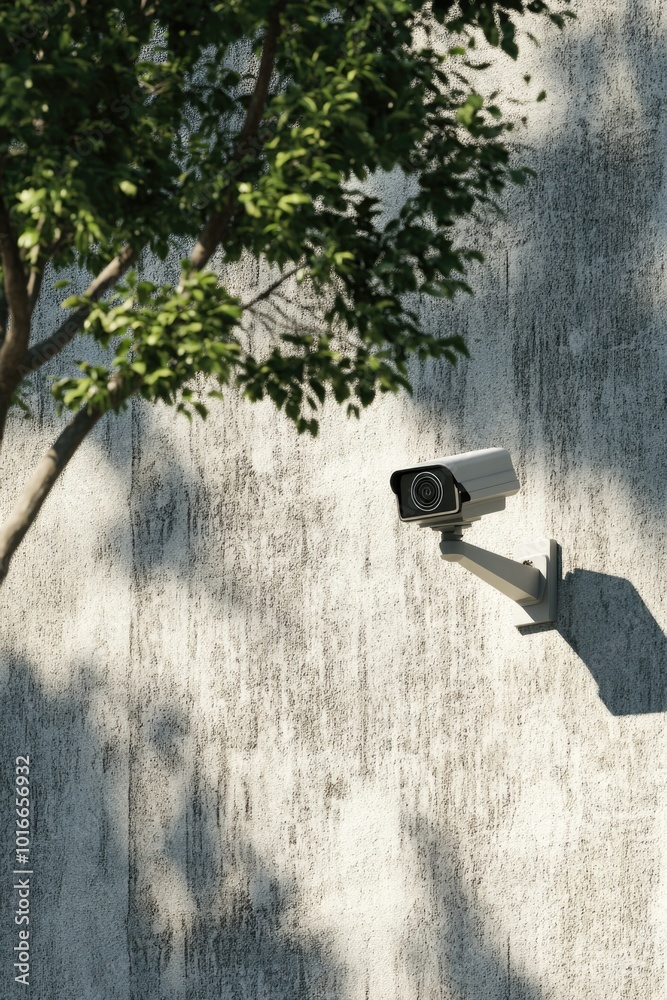 Poster a camera mounted on a tree wall, simple and straightforward.