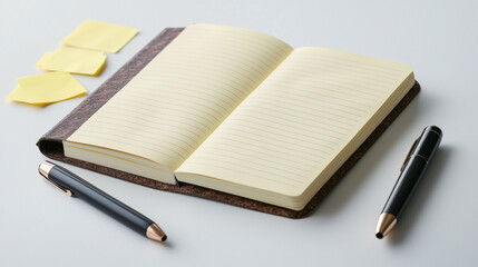 A notebook with a pen and a pencil on the table