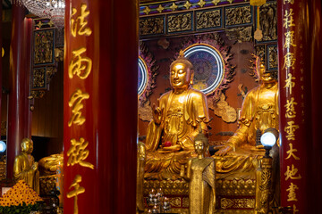 Golden Buddha Statue in Wat Mangkon Kamalawat known as Wat Leng Noei Yi, is the largest and most important Chinese Buddhist temple and hosts celebrations of a number of year-round events